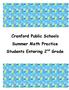 Cranford Public Schools Summer Math Practice Students Entering 2 nd Grade