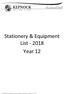 Stationery & Equipment List Year 12